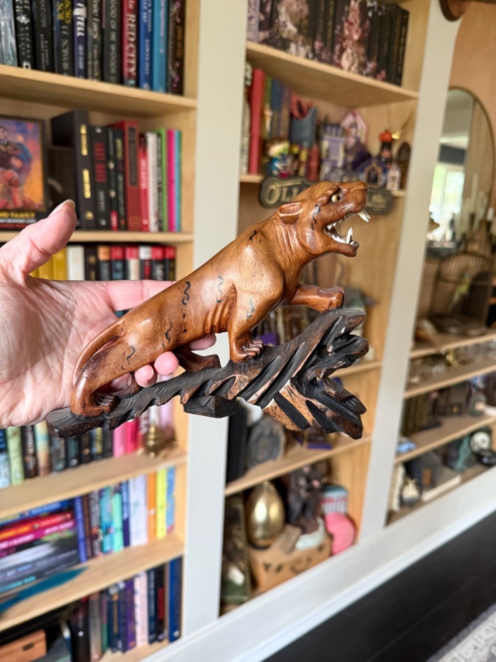 Antique Hand Carved rosewood Tiger Figurine - Brown